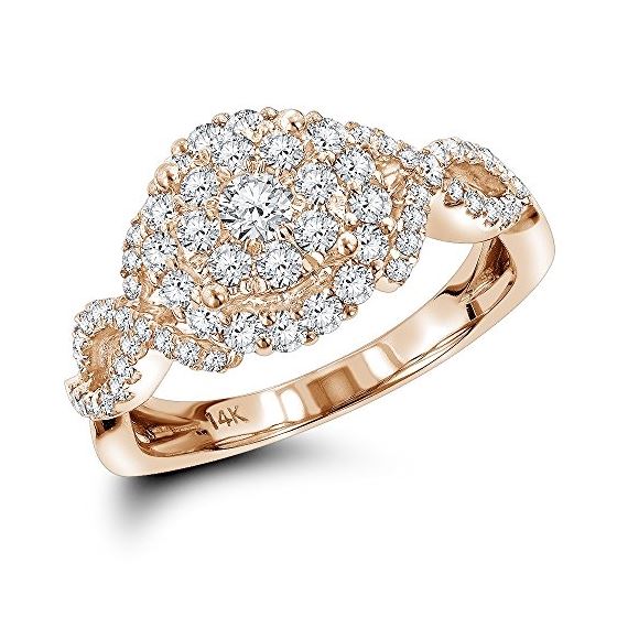 14K Ladies Halo Cluster Natural 1.1 Ctw Diamond En