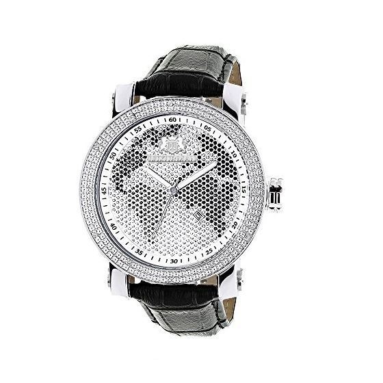Luxurman Watches World Map Mens VS Diamond Watch .18ct Black and White Stones 1