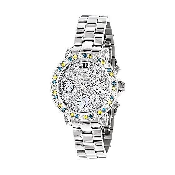 White Blue Yellow Genuine Diamond Watch by LUXURMAN 2.75ct Ladies Large 1