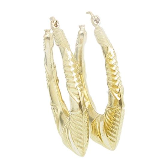 10k Yellow Gold earrings Round bamboo hoop AGBE39 1