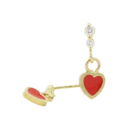 14K Yellow gold Thin heart cz chandelier earrings for Children/Kids web508 1
