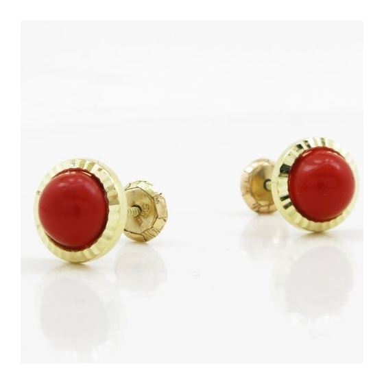 14K Yellow gold Round flower pearl stud earrings for Children/Kids web215 3