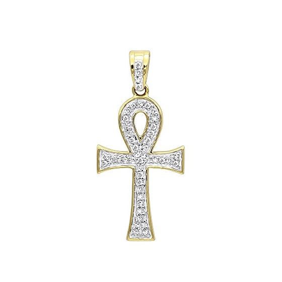 Ladies Solid 14K Gold Mini Diamond Egyptian Ankh C