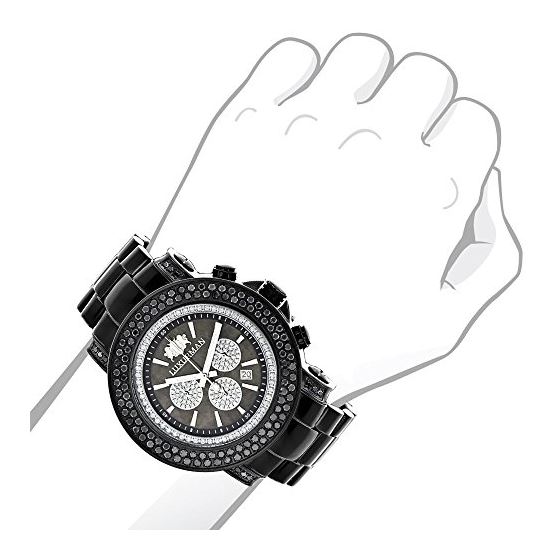 Luxurman Escalade Mens Oversized Real Black Diamond Chronograph Watch 4.75ct 3