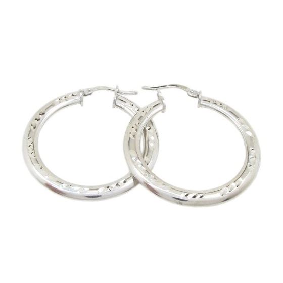 Round silver diamond cut hoop earring SB75 34mm tall and 35mm wide 1