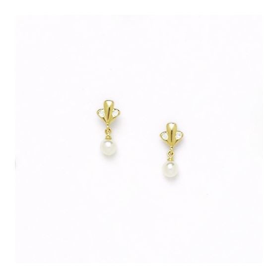 14K Yellow Gold genuine pearl and cz earrings screw back Size: Actual Image