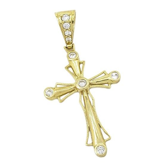 Mens 10k Yellow gold White gemstone jesus cross charm EGP100 1