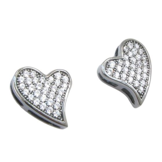 Womens .925 sterling silver Black and white heart earring 3mm thick and 9mm wide Size 1