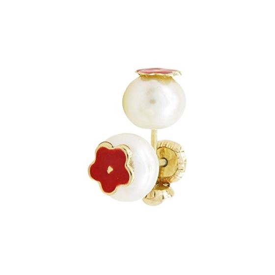 14K Yellow gold Pearl flower stud earrings for Children/Kids web1 1