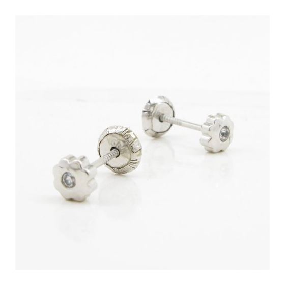 14K White gold Flower cz stud earrings for Children/Kids web202 3