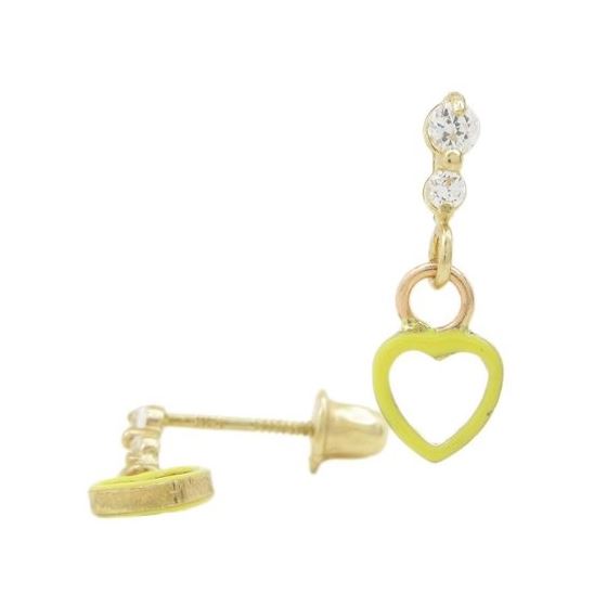 14K Yellow gold Open heart cz chandelier earrings for Children/Kids web412 1