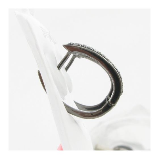 Womens .925 sterling silver Black and white hoop earring 2mm thick and 4mm wide Size 3