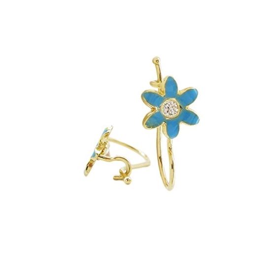 14K Yellow gold Flower cz hoop earrings for Children/Kids web39 1