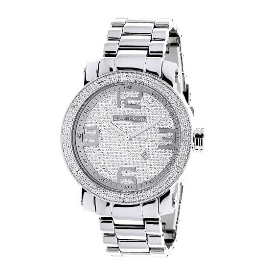 LUXURMAN Mens Diamond Watch 0.12 Ct