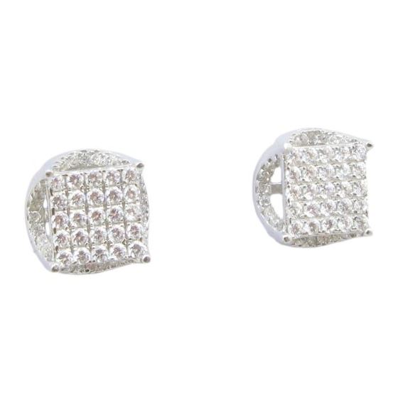 Mens .925 sterling silver White round square earrings MLCZ182 5mm thick and 10mm wide Size 1