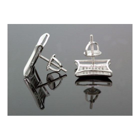 .925 Sterling Silver White Kite Black Onyx and White Crystal Micro Pave Unisex Mens Stud Earrings 3