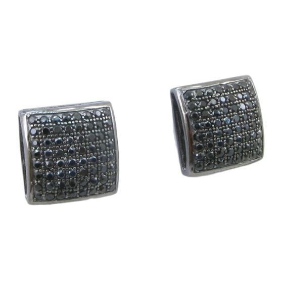 Mens .925 sterling silver Black 8 row square earring MLCZ102 5mm thick and 10mm wide Size 1