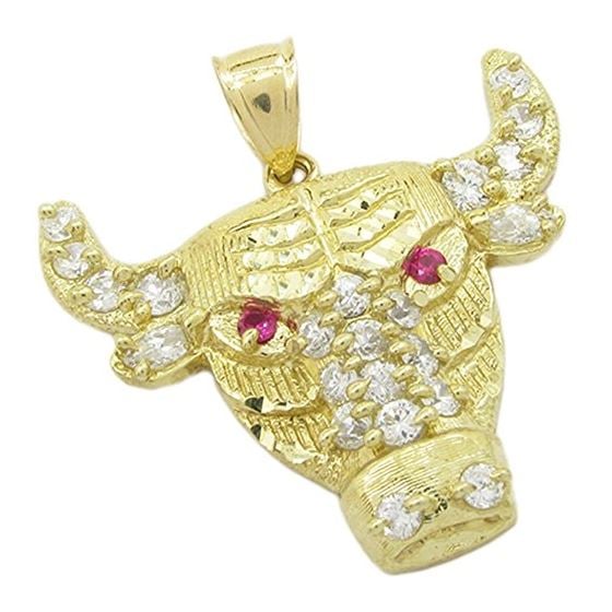 Mens 10k Yellow gold Red and white gemstone cow head charm EGP82 1