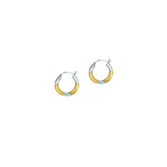14K Yellow White Gold Ladies Diamond Cut Hoop Earrings ER365