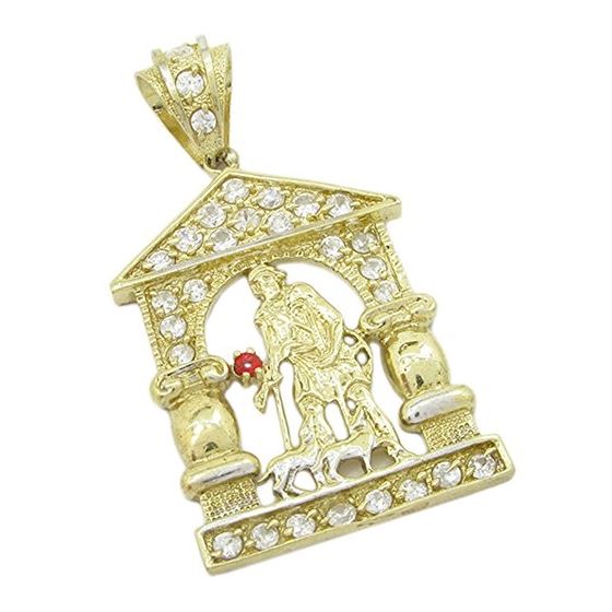 Mens 10k Yellow gold Red and white gemstone saint lazarus charm EGP51 1