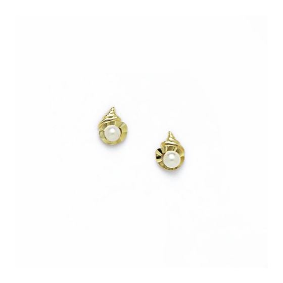 14K Yellow Gold genuine pearl and cz earrings screw back Size: Actual Image