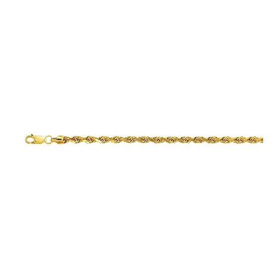 10K 24 inch long Yellow Gold 4.0mm wide Diamond Cut Hollow Sparkle Rope Chain with Lobster Clasp