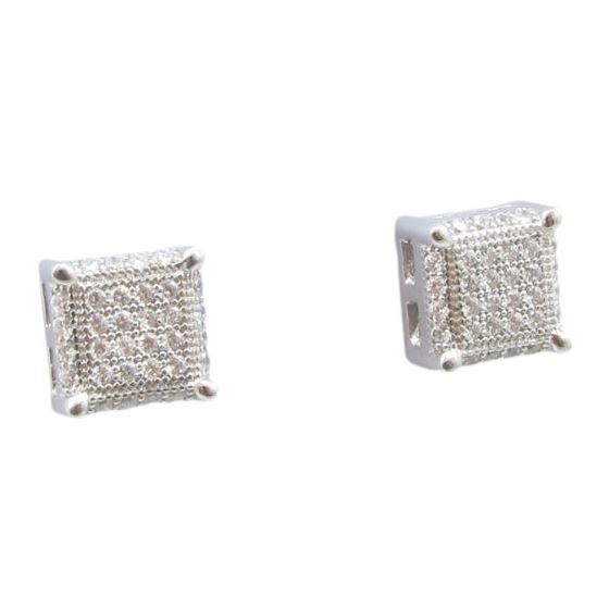 Mens .925 sterling silver White 6 row square earring MLCZ114 4mm thick and 7mm wide Size 1