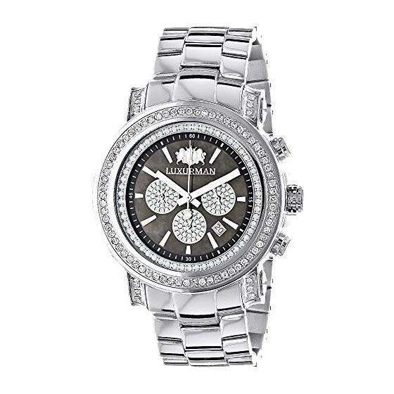 Luxurman Big Genuine Diamond Watch for Men 2.5ct Black MOP Escalade Chronograph 1