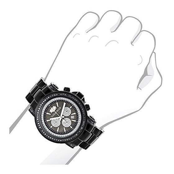 Escalade Oversized Mens Real Black Diamond Watch by Luxurman 3ct Chronograph 3