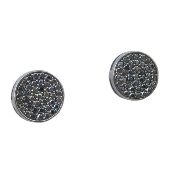 Mens .925 sterling silver Black round earring 4 MLCZ245 2mm thick and 9mm wide Size 1