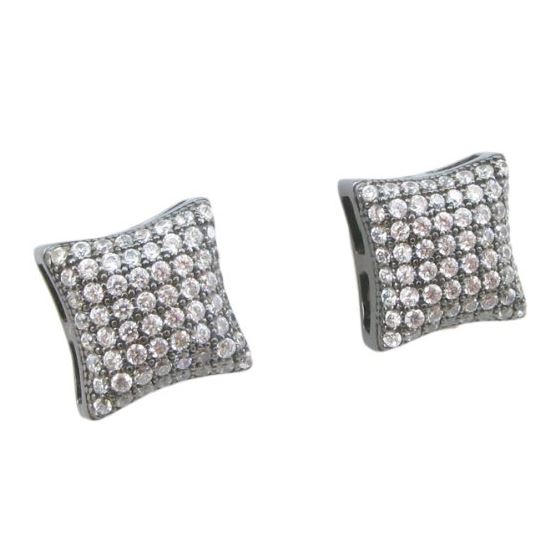 Mens .925 sterling silver Black and white 8 row square earring MLCZ178 5mm thick and 10mm wide Size 