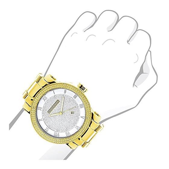 Luxurman Watches: Mens Real Diamond Watch 0.12ct Polished Yellow Gold Tone 3