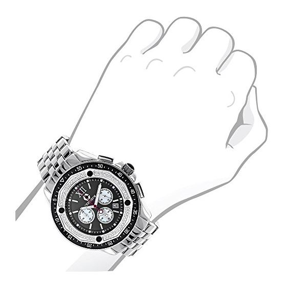 Centorum Real Diamond Watch Mens White MOP Chronograph Falcon 0.55ct Silver Tone 3