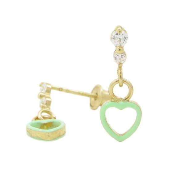 14K Yellow gold Open heart cz chandelier earrings for Children/Kids web407 1