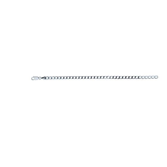 Silver with Non-Rhodium Finish 3.7mm wide Shiny Diamond Cut Curb Chain with Lobster Clasp