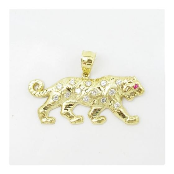 Mens 10k Yellow gold Red and white gemstone cougar charm EGP68 3