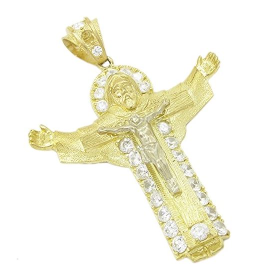 Mens 10k Yellow gold White gemstone jesus cut crucifix charm EGP14 1