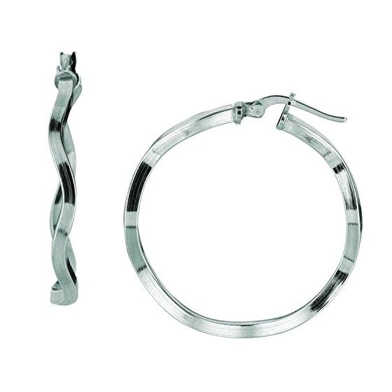 Ladies White Rhodium Silver Shiny Hoop Earring AGE980