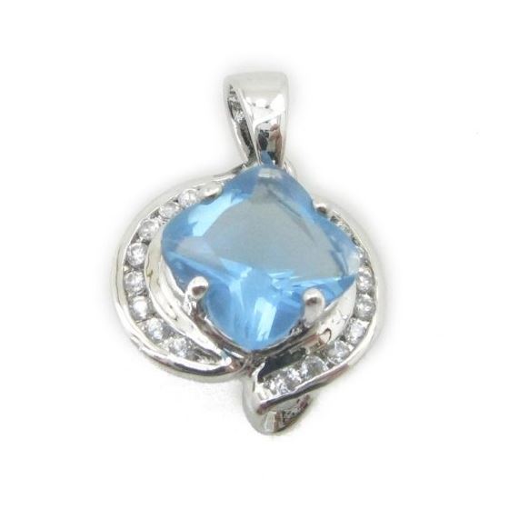 Ladies .925 Italian Sterling Silver fancy pendant with blue stone Length - 20mm Width - 14mm 1