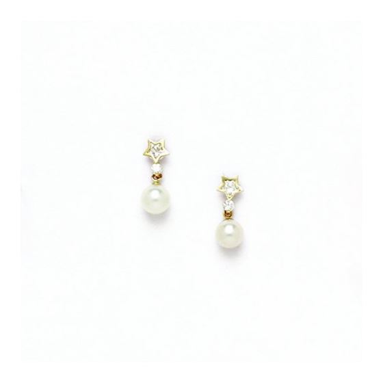 14K Yellow Gold genuine pearl and cz earrings screw back Size: Actual Image