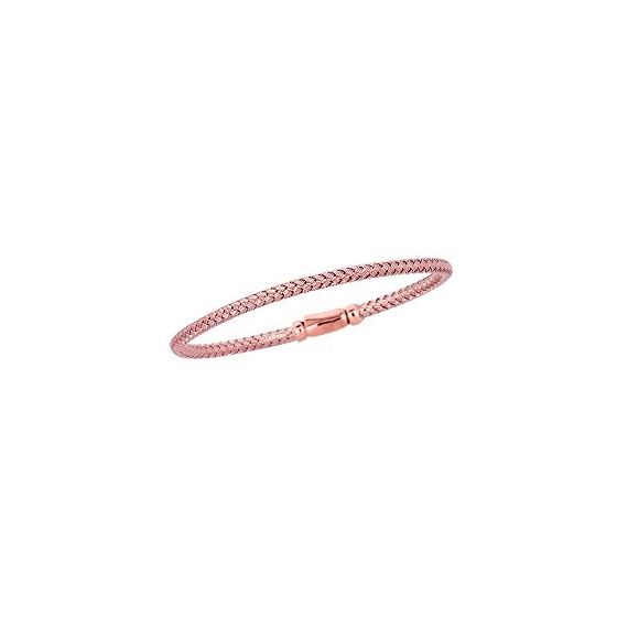 Silver Rhodium Rose Finish 3.55mm Shiny Basketweave Bangle with Fancy Lobster Clasp