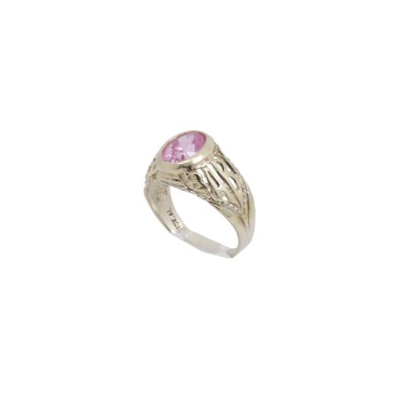 10k Yellow Gold Syntetic pink gemstone ring ajjr65 Size: 2.25 1