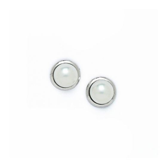 14K White Gold genuine pearl and cz earrings screw back Size: Actual Image