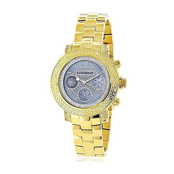 Montana by Luxurman Real Diamond Watch for Women 0.3ct Yellow Gold Plated 1