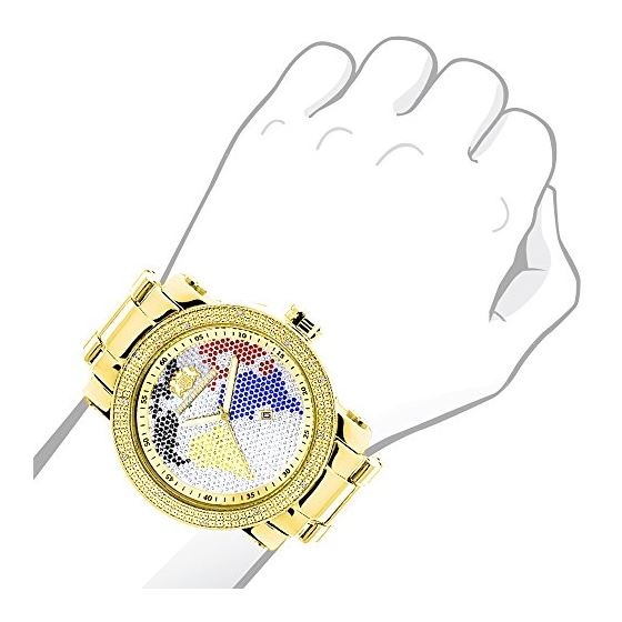 Luxurman World Map Mens Genuine Diamond Watch Yellow Gold Plated 0.12ct 3