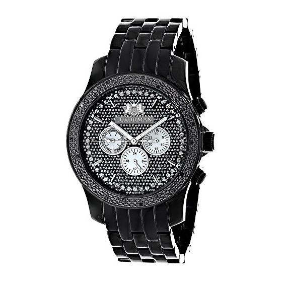 Mens Black Genuine Diamond Watch 0.25ct LUXURMAN Phantom Chronograph New Arrival 1