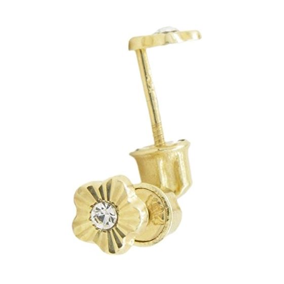 14K Yellow gold Flower cz stud earrings for Children/Kids web486 1