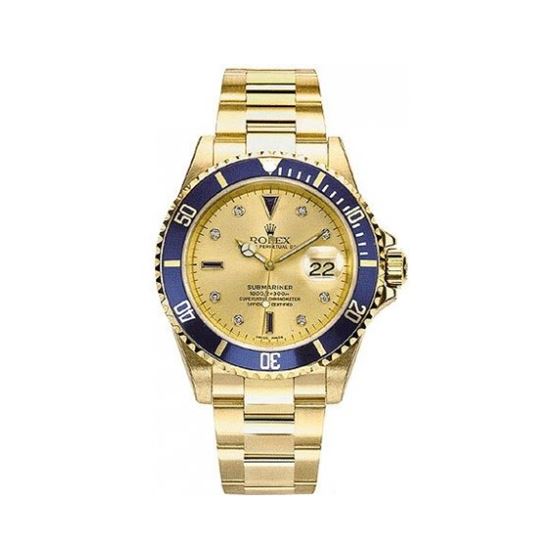 Rolex Oyster Perpetual Submariner Date 18kt Gold with Diamonds and Sapphires Mens Watch 16613-CDO
