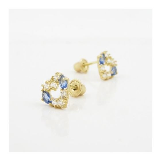 14K Yellow gold Heart fancy cz stud earrings for Children/Kids web436 3