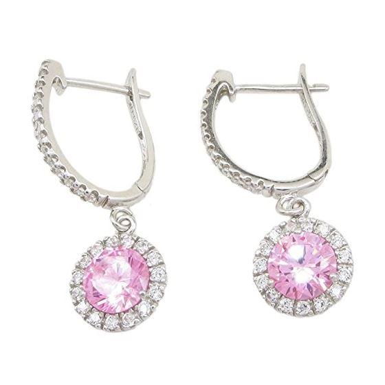 Womens Light pink cubic zirconia drop cz chandelier earring Silver20 1